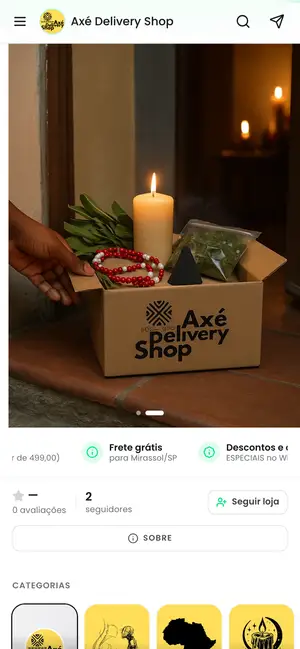 Loja Axé Delivery Shop aberta no celular