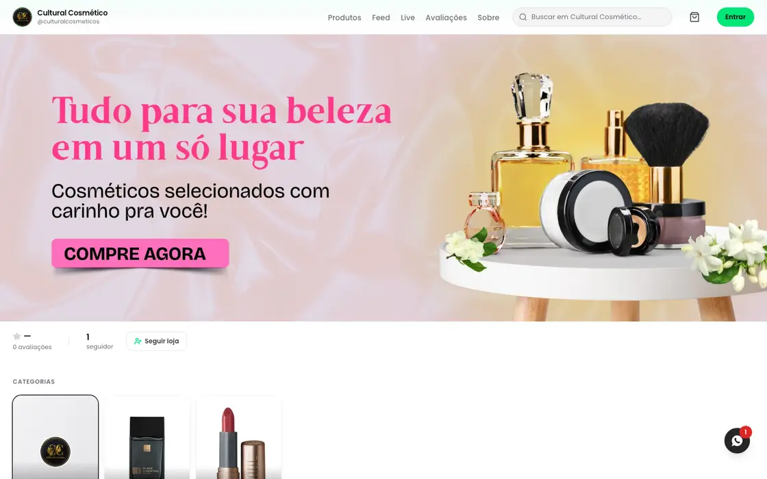 Página inicial da loja Cultural Cosmético no computador