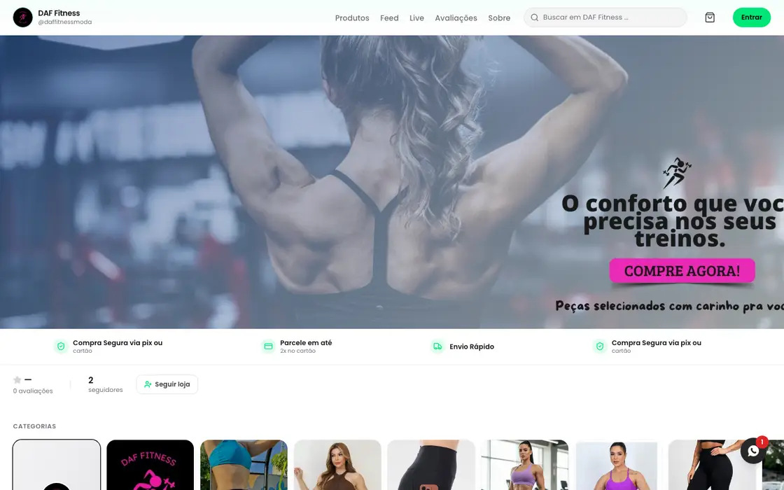 Página inicial da loja DAF Fitness no computador