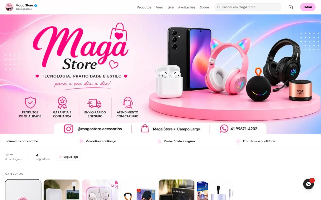 Página inicial da loja Maga Store no computador