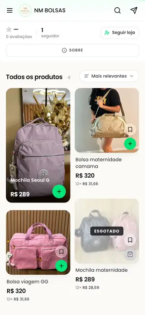 Loja NM Bolsas aberta no celular