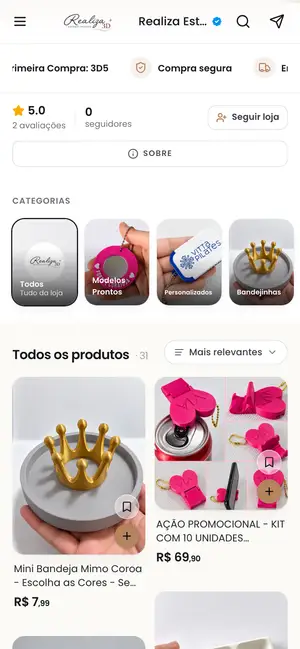 Loja Realiza Estúdio Criativo 3D aberta no celular