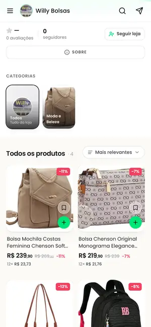 Loja Willy Bolsas aberta no celular
